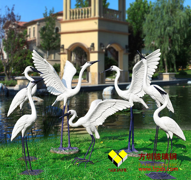 公园景區(qū)鹤组合摆件玻璃钢动物(wù)雕塑